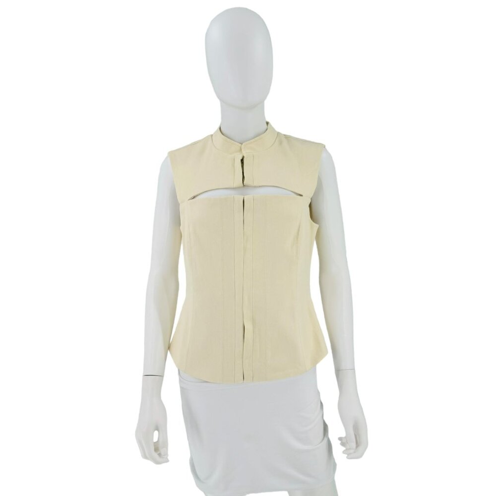 LOBA NEW Paulina Cut Out Sleeveless Top in Beige Size Large - Picture 2 of 7